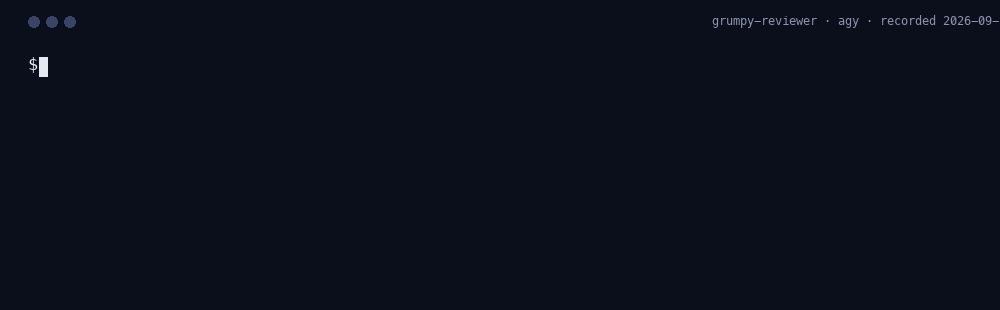 Terminal recording of the Grump reviewing a staged diff with Antigravity CLI: GRUMP: REQUEST_CHANGES