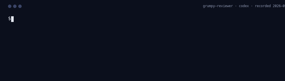 Terminal recording of the Grump reviewing a staged diff with Codex CLI: GRUMP: BLOCK