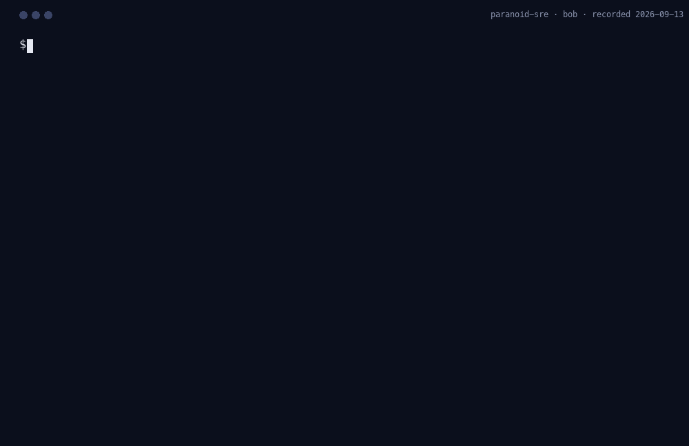 Terminal recording of the Paranoid SRE reviewing a staged diff with IBM Bob Shell: SRE: HOLD
