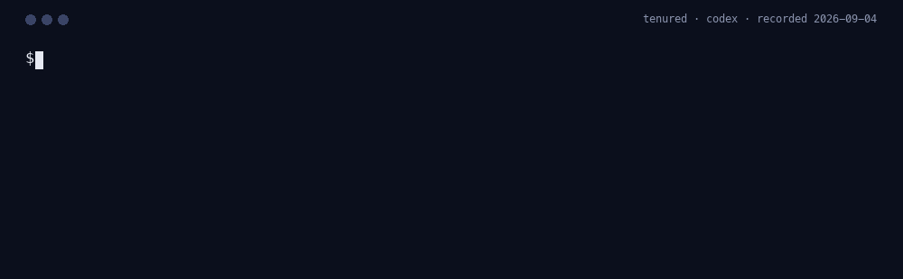 Terminal recording of Tenured reviewing a staged diff with Codex CLI: TENURED: DO_NOT_REPEAT